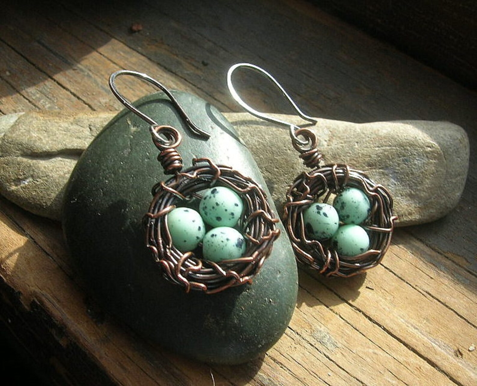 Bird Nest Earrings Robin Nest Earrings Rustic Nest Earrings Speckled