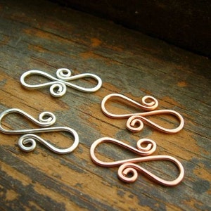 Four Handmade Sterling and Copper S clasps for your own beautiful jewelry designs image 2