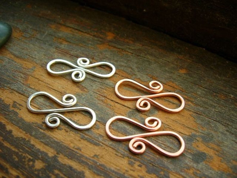 Four Handmade Sterling and Copper S clasps for your own beautiful jewelry designs image 2