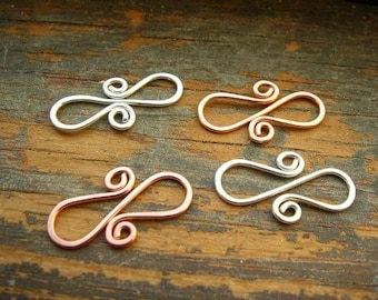 Four Handmade Sterling and Copper S clasps for your own beautiful jewelry designs