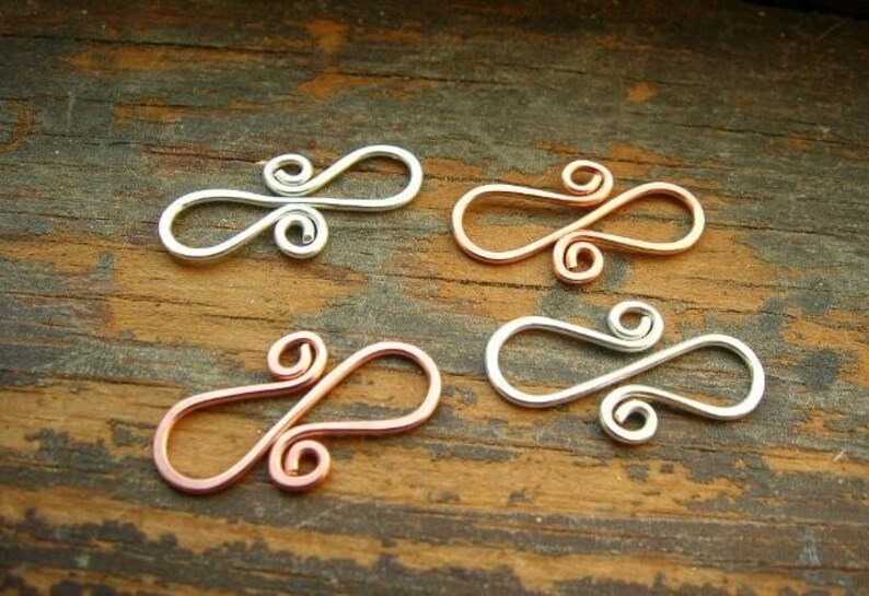 Four Handmade Sterling and Copper S clasps for your own beautiful jewelry designs image 1