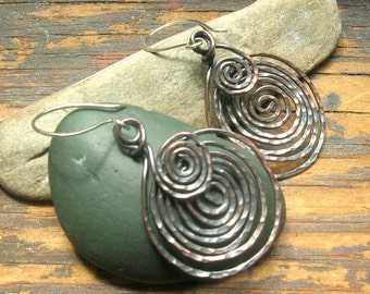 Copper  Etruscan Spiral earrings, larger size