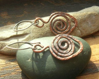 Hammered Copper Leaf Earrings