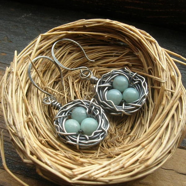 Rustic Bird Nest earrings Robin egg nest earrings bird egg earrings Sterling Silver bird nest earrings Mother Grandmother Mother's Day