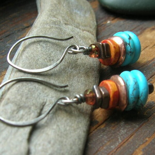 Southwest earrings -stacked earrings in turquoise and orange