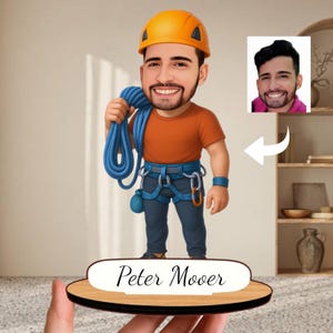 Personalized Rock Climber Caricature: Handmade Wooden Figurine
