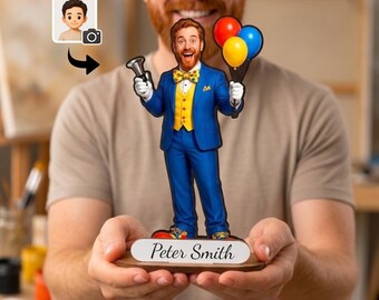 Personalized Clown Wooden Figurine from Photo, Custom Circus Performer Gift, Unique Clown Caricature