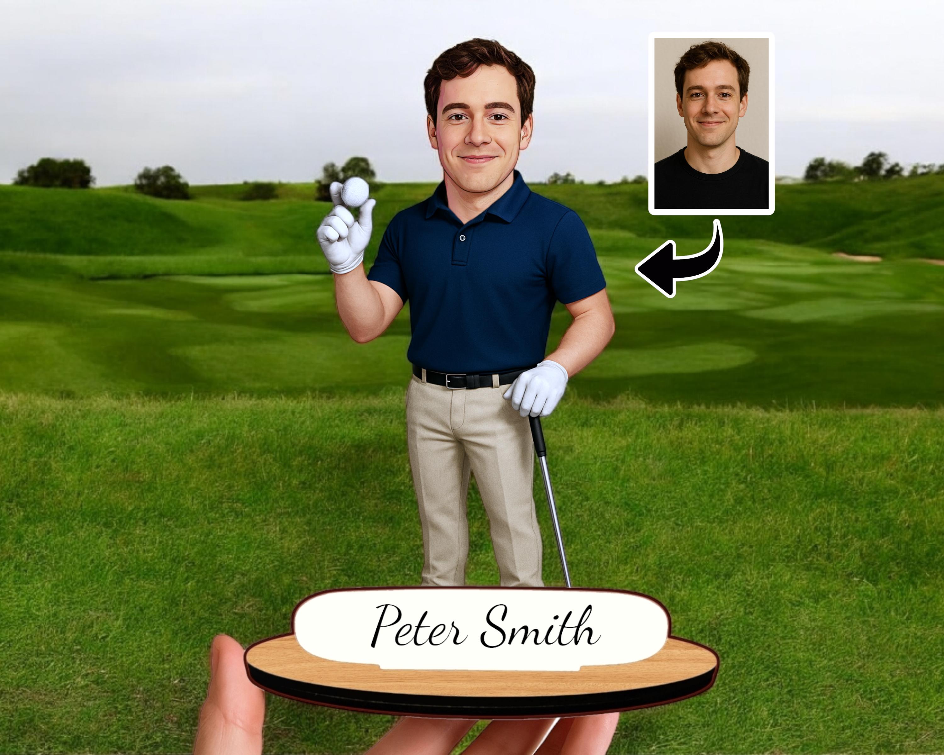 Personalisierte Golfer Karikatur: Benutzerdefinierte Holzfigur, Golfer Geschenk
