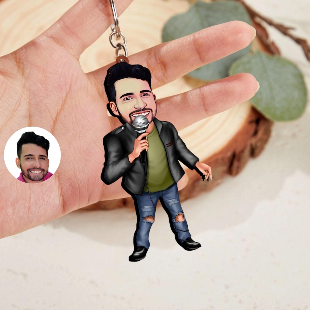 Custom Wooden Keychain, Singer Caricature, Personalized Musician Gift ...