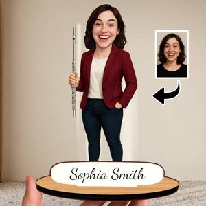 Female Flutist Gift: Personalized Wooden Caricature Figurine, Custom Flutist Decor for Birthday, Christmas, Thank-You