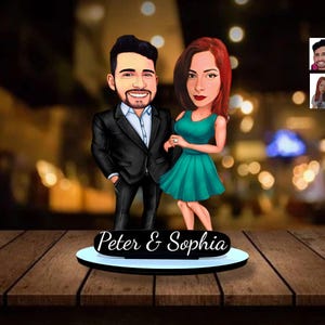 Coppia di amanti in legno personalizzata con cartoni animati - Figurina di coppia, ritratto di cartoni animati personalizzato, regalo di compleanno, Natale, regalo di anniversario