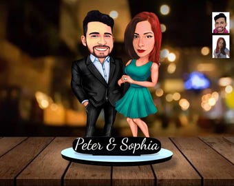 Personalized Wooden Cartooned Lover - Couple Figurine Trinket, Custom Cartoon Portrait, Birthday Gift, Christmas, Anniversary Gift