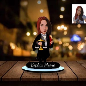 Personalized Cartoon Lawyer Figurine: Custom Wooden Portrait Gift