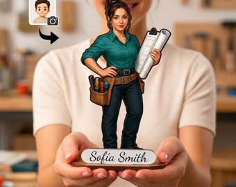 Personalized Architect Figurine from Photo, Custom Wooden Architect Caricature Gift