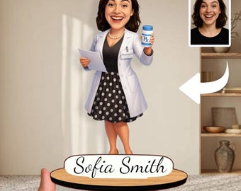 Regalo personalizado para farmacéuticos: Figura de madera con caricatura personalizada, decoración para farmacia, recuerdo de graduación
