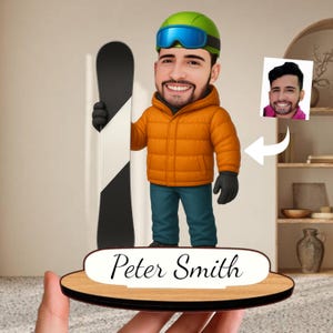 Snowboarder Gift – Personalized Wooden Caricature Figurine for Snowboarder, Handmade Snowboard Decor for Birthday, Anniversary, Father’s Day