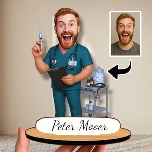 Nurse Gift – Personalized Wooden Caricature Figurine | Custom Clinic Decor | Unique Graduation or Thank-You Present.