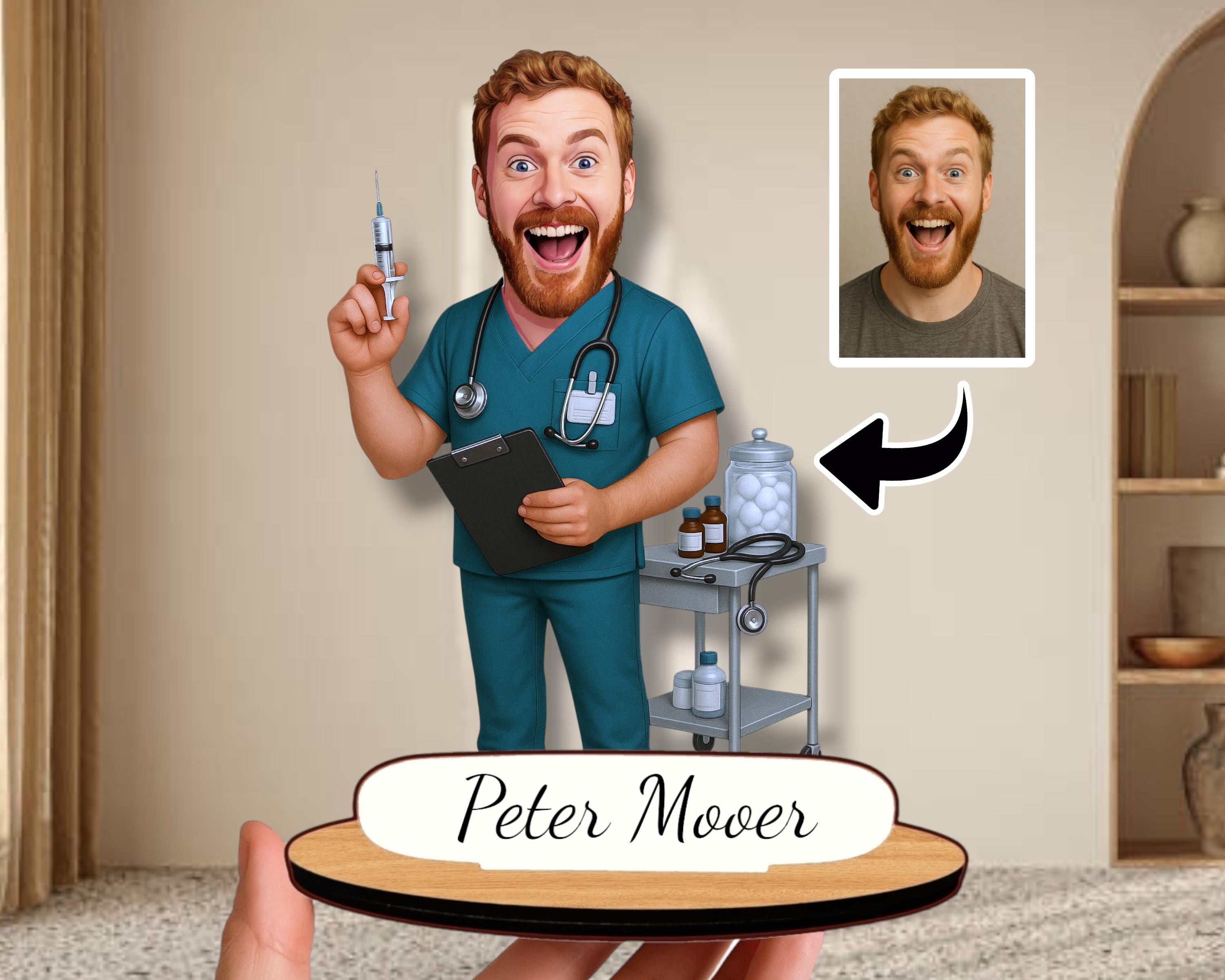 Nurse Gift – Personalized Wooden Caricature Figurine | Custom Clinic Decor | Unique Graduation or Thank-You Present.