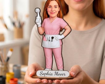 Personalized Esthetician & Skincare Specialist Wooden Figurine from Photo | Custom Beauty Therapist Caricature Gift