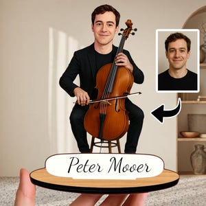 Violoncello Di Legno Divertente Sveglio Che Gioca Carattere Con Le Mani Illustrazione Vettoriale