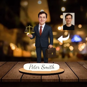 Personalized Lawyer Caricature: Unique Wooden Desk Decor, Law Graduate Gift