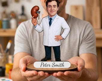 Personalized Urologist Wooden Figurine from Photo, Custom Urology Doctor Caricature Gift