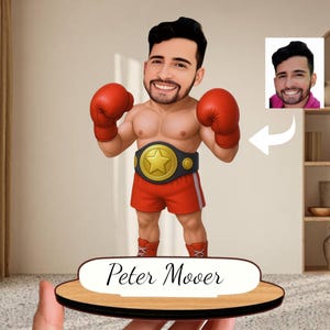 Personalized Wooden Boxer Caricature: Custom Portrait Figurine