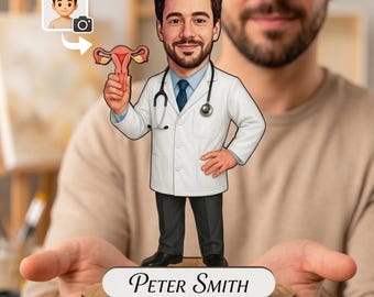 Personalized Gynecologist Wooden Figurine from Photo, Custom OBGYN Doctor Caricature Gift