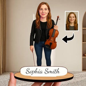 Geigerin Geschenk - personalisierte hölzerne Karikaturfigur | Benutzerdefinierte Musik Studio Dekor | Einzigartiges Geschenk zum Geburtstag, Weihnachten