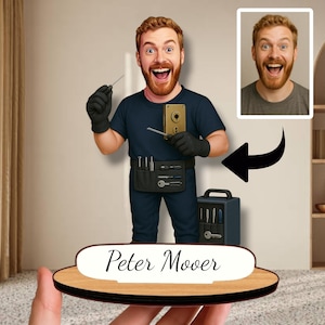 Locksmith Gift – Personalized Wooden Caricature Figurine, Custom Locksmith Portrait Keepsake, Workshop Desk Decor