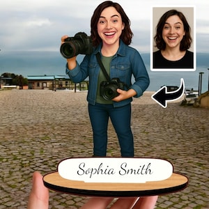 Personalized Wooden Caricature: Custom Photographer Gift