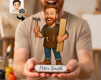 Personalized Carpenter Figurine from Photo, Custom Wooden Woodworker Caricature Gift