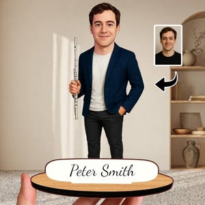 Flutist Gift: Personalized Wooden Caricature Figurine, Custom Flutist Decor for Birthday, Christmas, Thank-You
