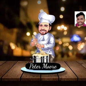 Personalized Wooden Chef Figurine, Custom Cartoon Chef Portrait, Unique Kitchen Decor, Culinary Art Gift, Cooking Lover Gift.