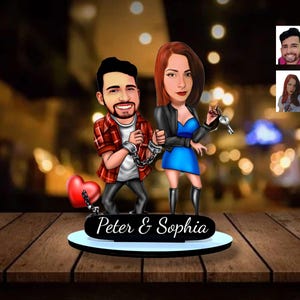 Personalisierte hölzerne Cartooned Lover - Paar Figur Schmuckstück, Benutzerdefinierte Cartoon Portrait, Geburtstagsgeschenk, Weihnachten, Jubiläumsgeschenk