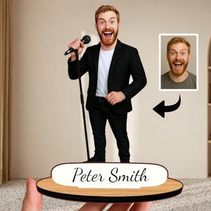 Personalized Singer Caricature: Custom Wooden Photo Sculpture