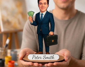 Personalized Banker Wooden Figurine from Photo | Custom Finance Professional Gift | Retirement Gift
