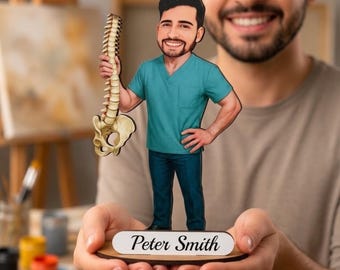 Personalized Chiropractor Wooden Figurine from Photo, Custom Chiropractic Caricature, Graduation or Retirement Gift