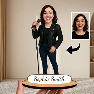 Personalized Singer Caricature: Custom Wooden Photo Sculpture