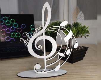 Customized Wooden Treble Clef, Wooden Name Decoration, Gift for Musician, Musical Sculpture, Handcrafted music decor, Treble Clef decor.
