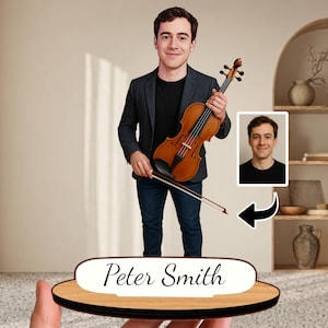 Geiger Geschenk - personalisierte hölzerne Karikaturfigur | Benutzerdefinierte Musik Studio Dekor | Einzigartiges Geschenk zum Geburtstag, Weihnachten oder Dankeschön