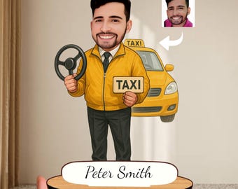 Personalisierte Taxifahrer Geschenk: Kundenspezifische hölzerne Karikaturfigur, Taxifahrer-Porträtandenken