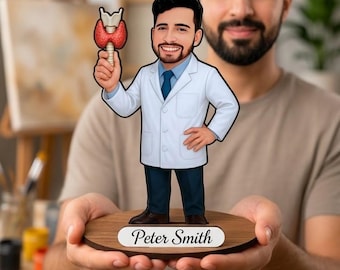 Personalized Endocrinologist Wooden Figurine from Photo, Custom Endocrinology Doctor Caricature Gift