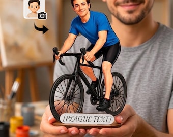 Figurine en bois personnalisée de cycliste d'après photo, caricature de cycliste personnalisée, cadeau pour cycliste