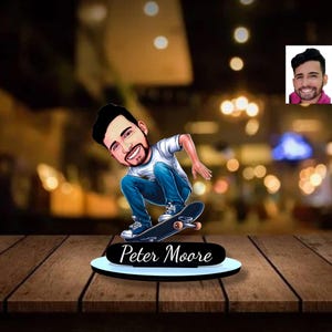 Personalized Wooden Skater Figurine, Custom Skateboarder Portrait, Skateboard Gift, Custom Skater Gift, Skater Keeksake, Sports Lover.