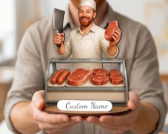 Statuetta da macellaio personalizzata da foto, caricatura di macellaio in legno personalizzata, regalo