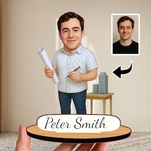 Personalized Architect Gift: Custom Wooden Caricature Figurine