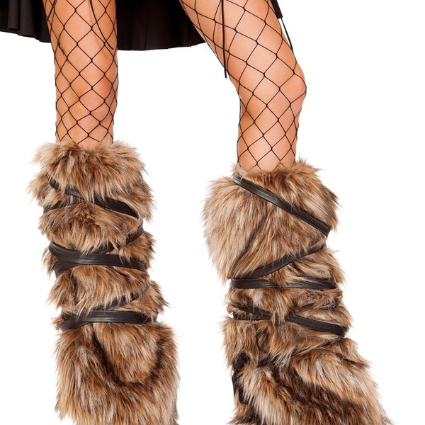 Pair of Faux Fur Leg Warmers with Strap Detail