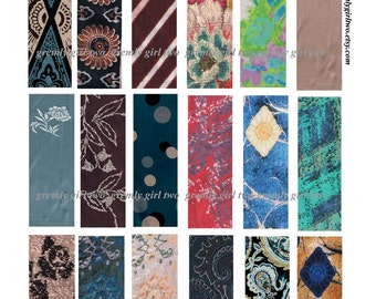 DIgital Collage Sheet - Vintage Fabrics - 1 x 3 Inch Rectangles