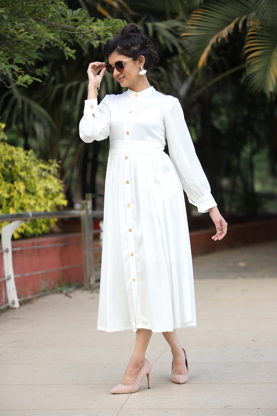 Designer white midi dress discount
